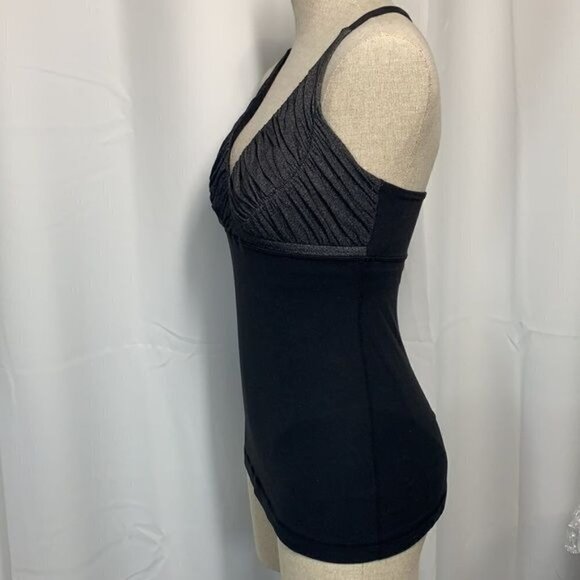 Lululemon Workout Tank Top w/Shelf Bra Racer Back Lycra Black/Grey Sz Small - Picture 2 of 6